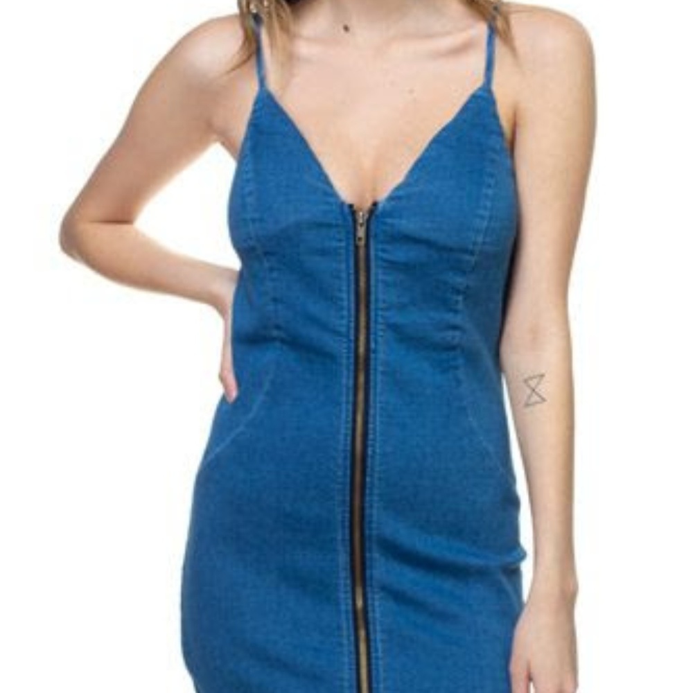 denim zip up dress